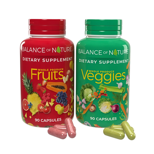Balance of Nature Fruits & Veggies Supplements - Whole Fruit and Vegetable Ingredients for Women, Men, and Kids - 90 Fruits Capsules, 90 Veggies Capsules - 1 Set