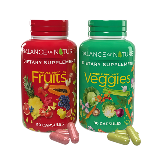 Balance of Nature Fruits & Veggies Supplements - Whole Fruit and Vegetable Ingredients for Women, Men, and Kids - 90 Fruits Capsules, 90 Veggies Capsules - 1 Set